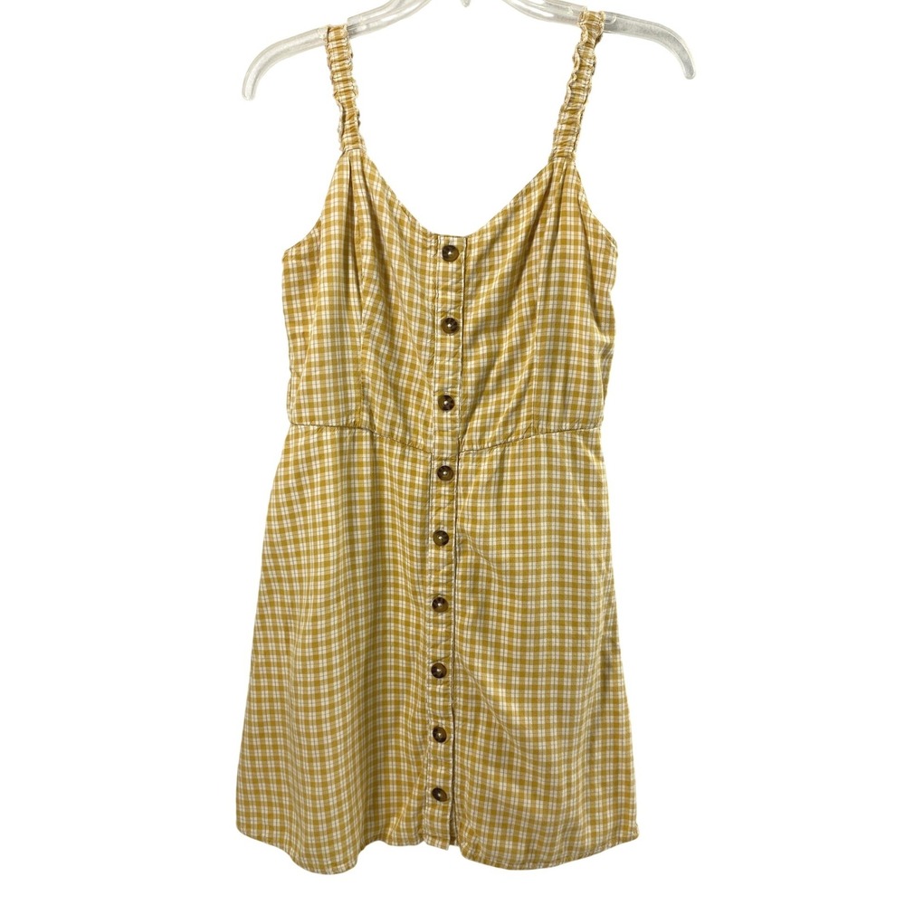 Hollister Sun Dress Women Medium Yellow Gingham Button Front Cottage Summer‎